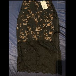 H&M XS lace dress black nude midi skirt
